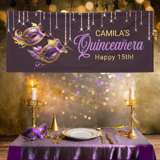 Masquerade Mask Quinceañera Purple Gold ID1031 Banner