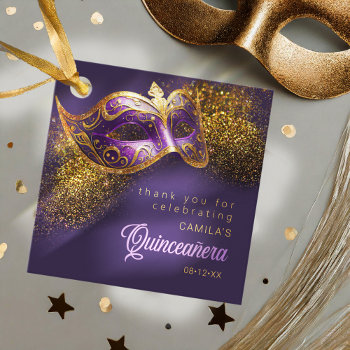 Masquerade Mask Quinceanera Purple Gold Id1031 Favor Tags by arrayforcards at Zazzle