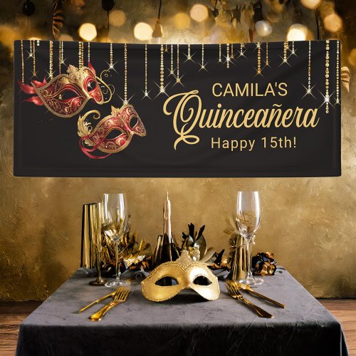 Masquerade Mask Quinceaera Red Gold ID1031 Banner
