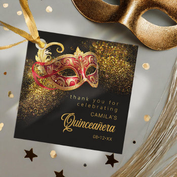 Masquerade Mask Quinceanera Red Gold Id1031 Favor Tags by arrayforcards at Zazzle