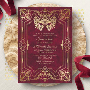 Masquerade Mask Red Elegant Quinceanera Invitation