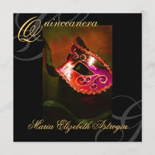 Masquerade Mask Red Quinceanera Party Invitation