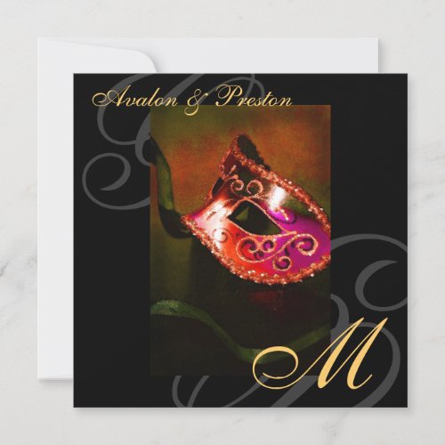 Masquerade Mask Red Swirl Wedding Invitation