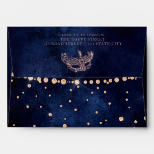 Masquerade mask rose gold glitter Sweet 16 address Envelope