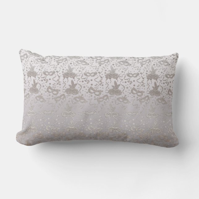 Masquerade Mask Silver and Gray Pattern Lumbar Pillow (Front)