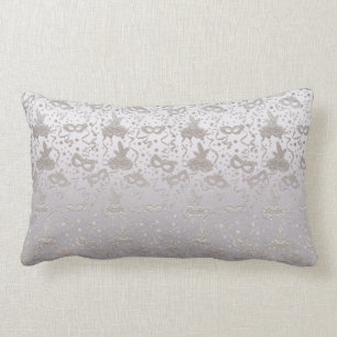 Masquerade Mask Silver and Gray Pattern Lumbar Pillow