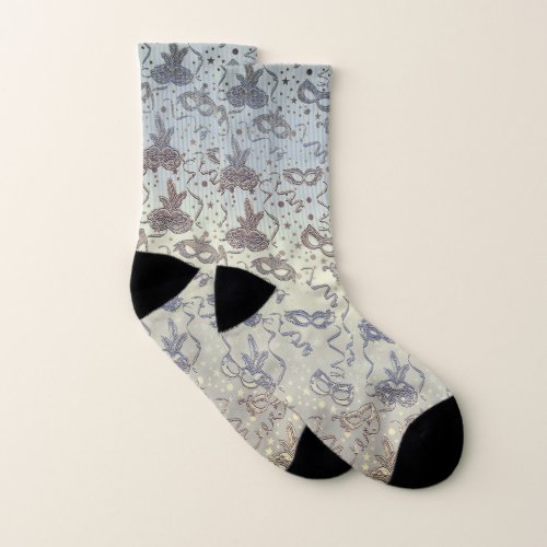 Masquerade Mask Silver and Gray Pattern Socks