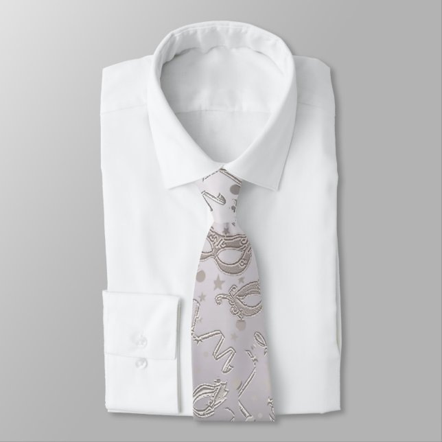 Masquerade Mask Silver and Gray Pattern Tie (Tied)