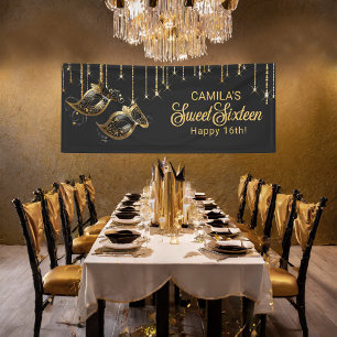 Masquerade Mask Sweet 16 Black Gold ID1032 Banner