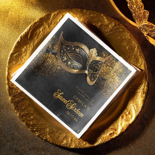 Masquerade Mask Sweet 16 Black Gold ID1032 Paper Dinner Napkins