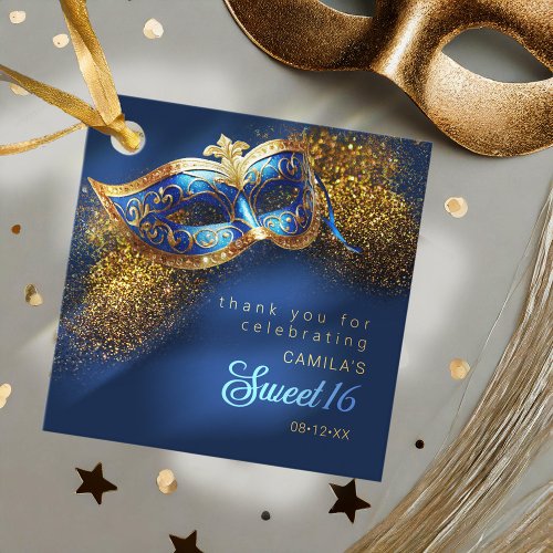 Masquerade Mask Sweet 16 Blue Gold ID1032 Favor Tags