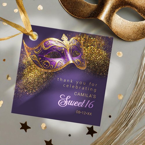Masquerade Mask Sweet 16 Purple Gold ID1032 Favor Tags