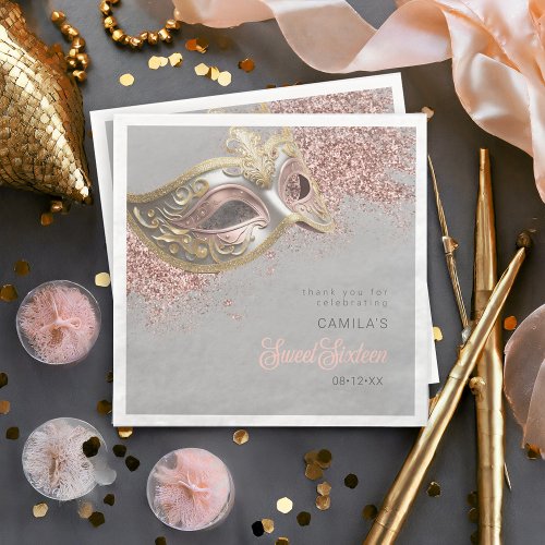 Masquerade Mask Sweet 16 Rose Gold ID1032 Paper Dinner Napkins
