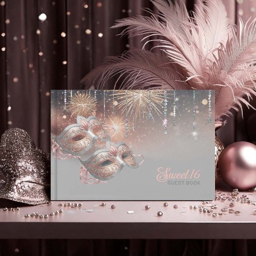 Masquerade Mask Sweet Sixteen Rose Gold ID1032 Guest Book