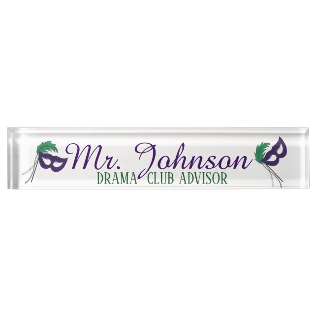 Masquerade Mask Thespian Drama Club Teacher Desk Name Plate (Front)