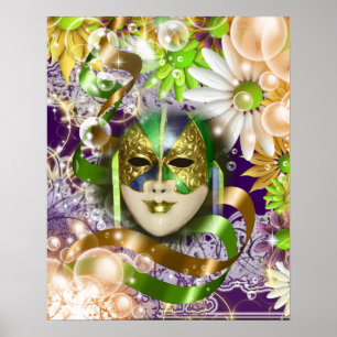 Masquerade mask venetian green purple poster