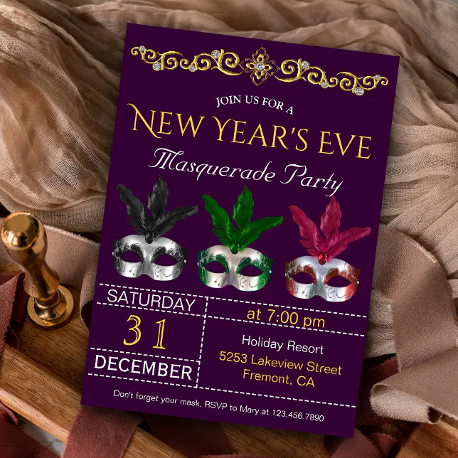 Masquerade Masks New Year's Eve Party Invitation
