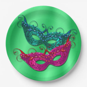 Masquerade Masks Party Paper Plates 9"
