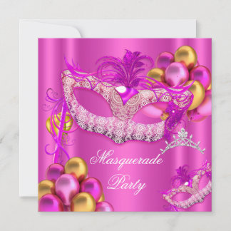 Masquerade Masks Pink Birthday Party Invitation