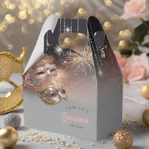Masquerade Masks Quinceanera Rose Gold ID1031 Favor Boxes