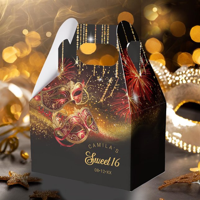 Masquerade Masks Sweet Sixteen Red Gold ID1032 Favor Boxes (Creator Uploaded)