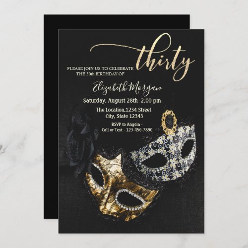 Masquerade Masque Black 30th Birthday  Invitation