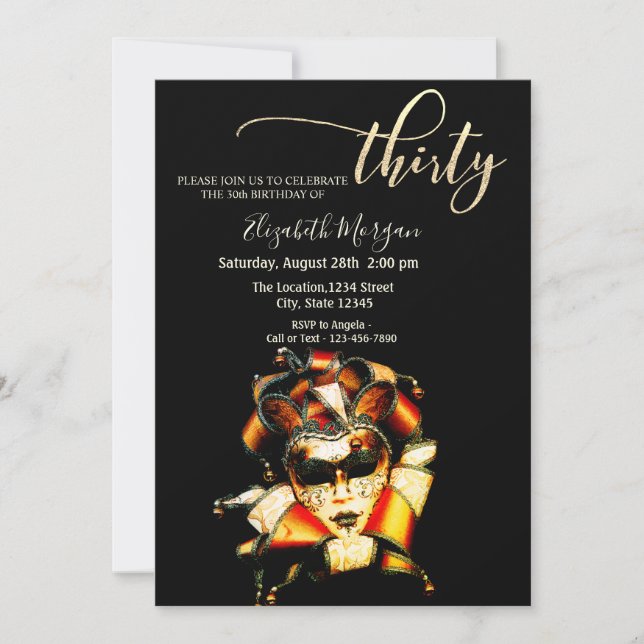 Masquerade, Masque Black 30th Birthday   Invitation (Front)
