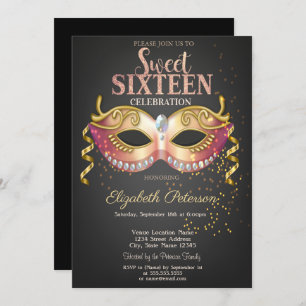 Masquerade,Masque,Confetti Sweet 16 Invitation