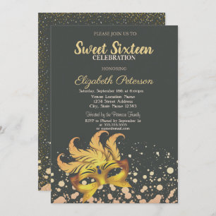 Masquerade,Masque,Dots,Confetti Sweet 16 Invitation
