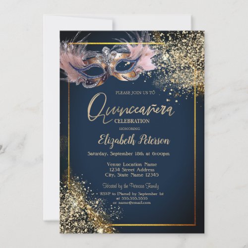 Masquerade Masque Glitter Navy Blue Quinceanera