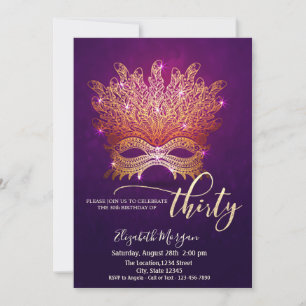 Masquerade, Masque Purple 30th Birthday Invitation