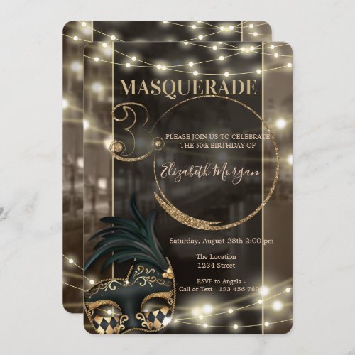 Masquerade Masque String Lights 30th Birthday   Invitation