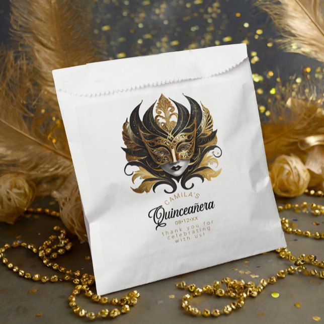 Masquerade Motif Quinceanera Black Gold ID1031 Favor Bag (Creator Uploaded)