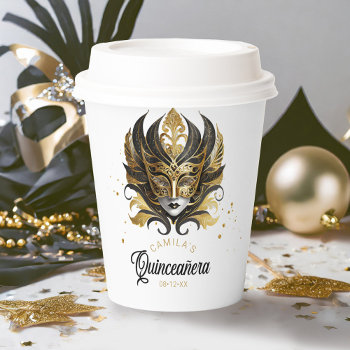 Masquerade Motif Quinceanera Black Gold Id1031 Paper Cups by arrayforhome at Zazzle