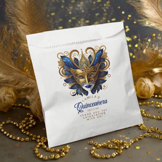 Masquerade Motif Quinceanera Blue Gold ID1031 Favor Bag (Creator Uploaded)