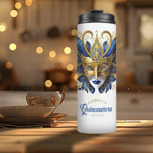 Masquerade Motif Quinceanera Blue Gold ID1031 Thermal Tumbler