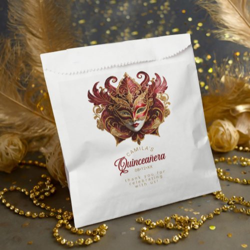 Masquerade Motif Quinceanera Red Gold ID1031 Favor Bag