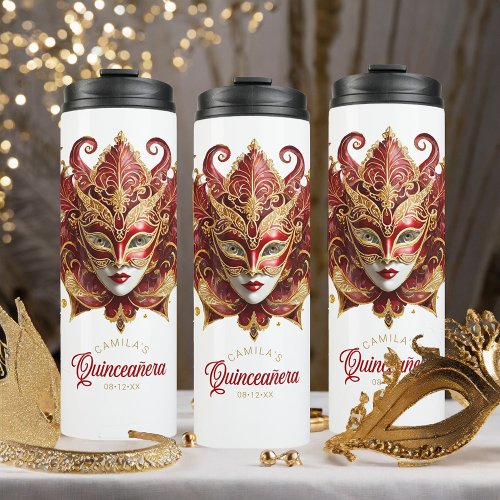 Masquerade Motif Quinceanera Red Gold ID1031 Thermal Tumbler