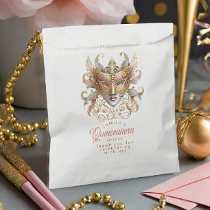 Masquerade Motif Quinceanera Rose Gold ID1031 Favor Bag