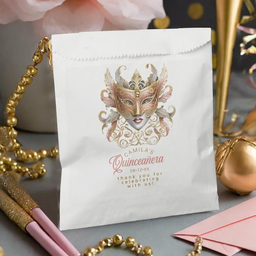 Masquerade Motif Quinceanera Rose Gold ID1031 Favor Bag