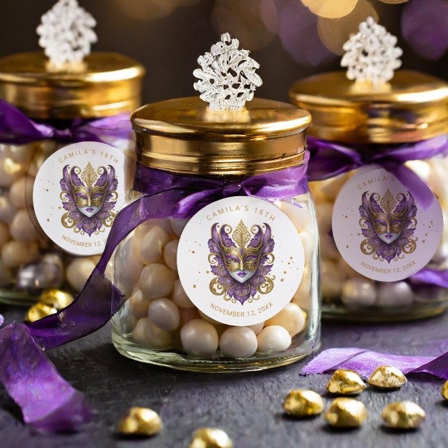 Masquerade Motif Sweet 16 Purple Gold ID1032 Classic Round Sticker (Creator Uploaded)