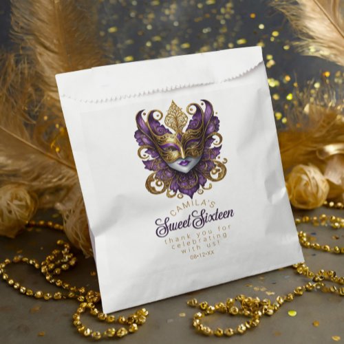 Masquerade Motif Sweet 16 Purple Gold ID1032 Favor Bag