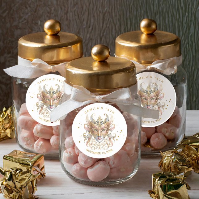 Masquerade Motif Sweet 16 Rose Gold ID1032 Classic Round Sticker (Creator Uploaded)