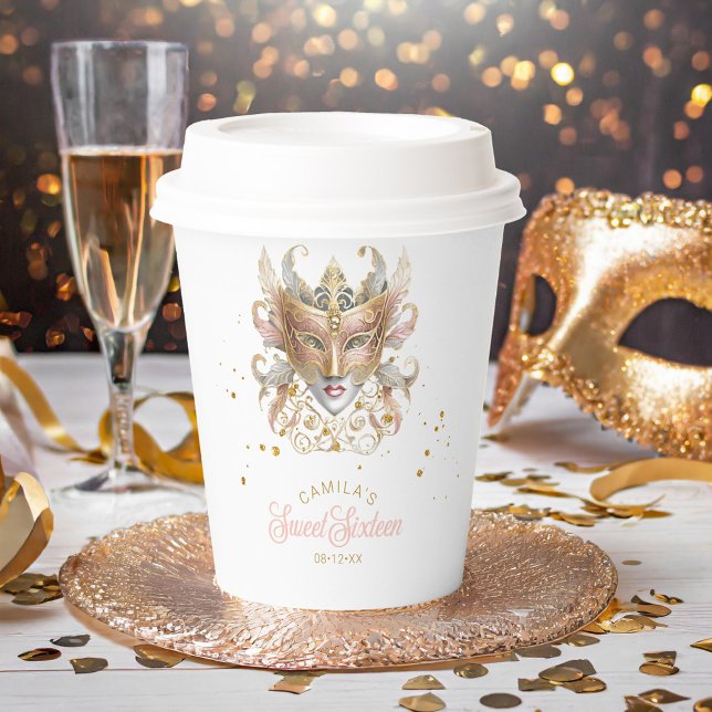 Masquerade Motif Sweet Sixteen Rose Gold ID1032 Paper Cups (Creator Uploaded)