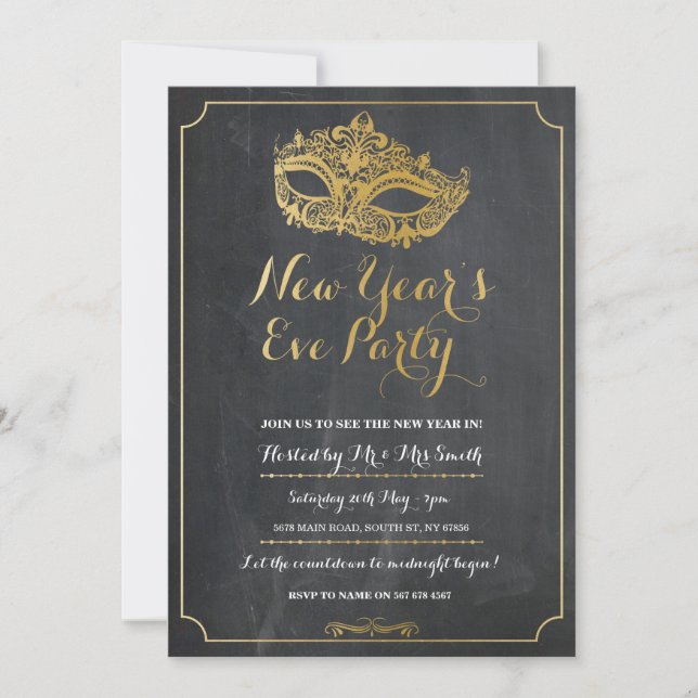 MASQUERADE New Year Years Eve Party Mask Invite (Front)