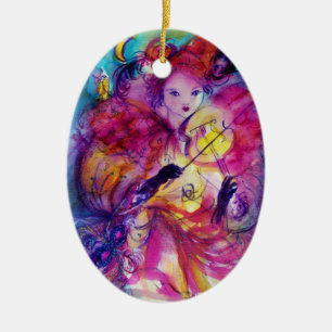 MASQUERADE NIGHT Carnival Musician in Pink Costume Ceramic Ornament
