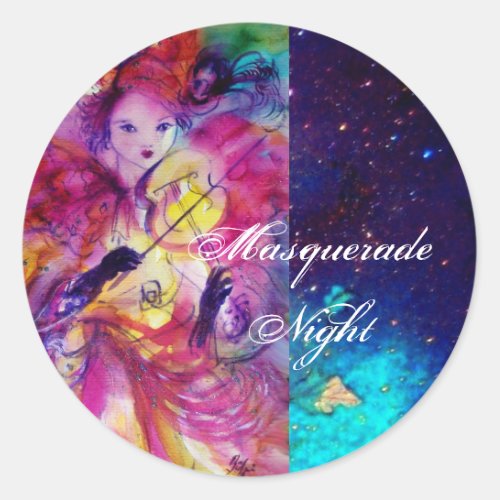 MASQUERADE NIGHT Carnival Musician in Pink Costume Classic Round Sticker
