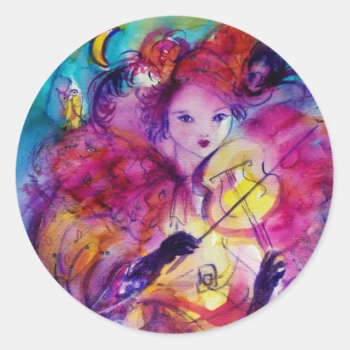 MASQUERADE NIGHT Carnival Musician in Pink Costume Classic Round Sticker