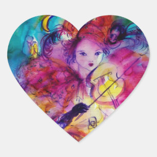 MASQUERADE NIGHT Carnival Musician in Pink Costume Heart Sticker