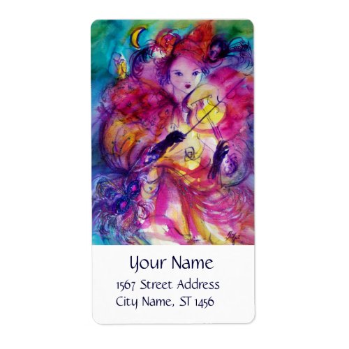 MASQUERADE NIGHT Carnival Musician in Pink Costume Label